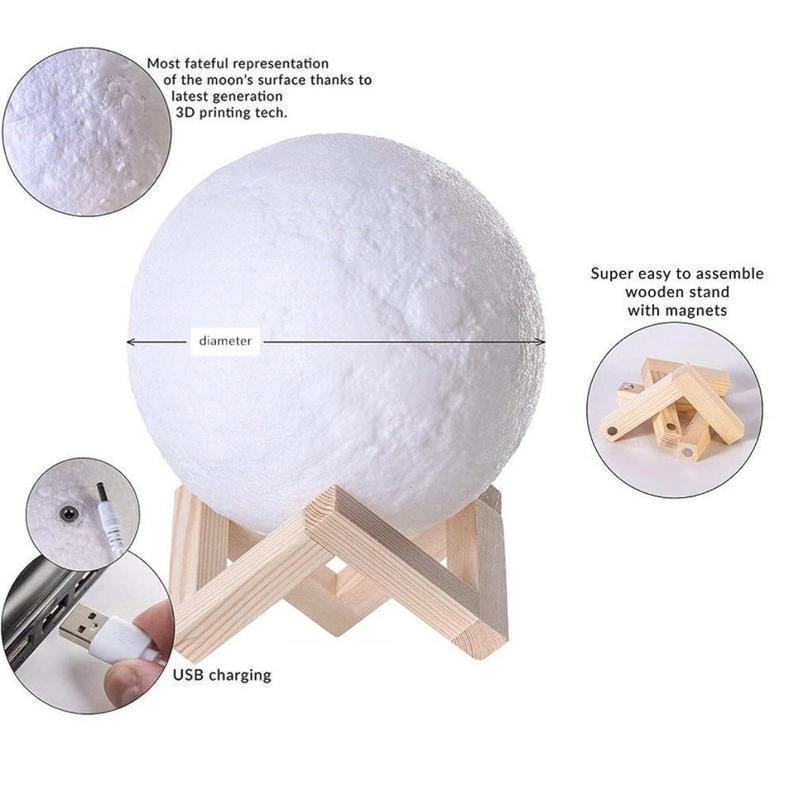Personalisierter 3D-Druck Foto Gravierte Mondlampe Geschenk für Papa – Tap 3 Farben (10cm-20cm)
